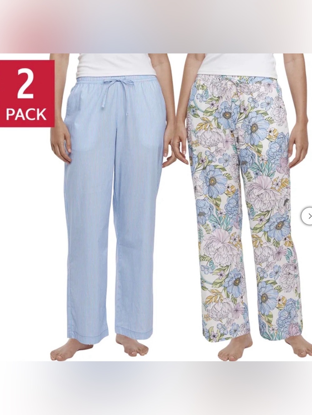 Gap Cotton Pajama Pants 2-Pack Blue Stripe Floral Wide Leg Size M NWT